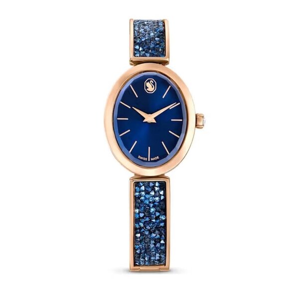NWT Authentic Swarovski Crystal Rock Oval Quartz Blue Dial Watch - Picture 1 of 3